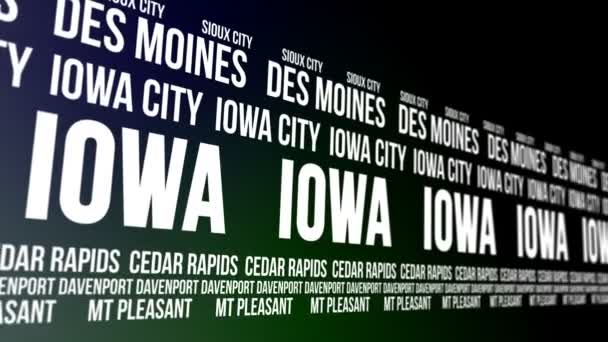 État de l'Iowa et grandes villes faisant défiler la bannière — Video