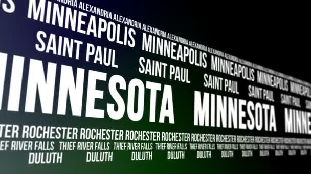 État du Minnesota et grandes villes faisant défiler la bannière — Video