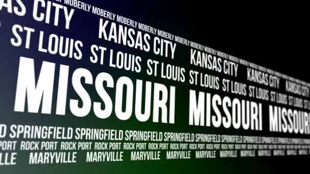 État du Missouri et grandes villes faisant défiler la bannière — Video