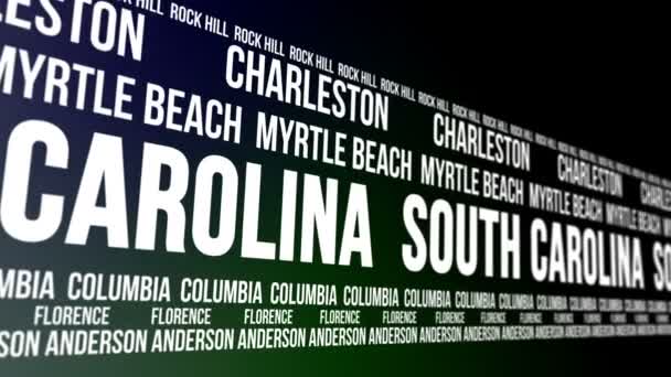 South Carolina Bundesstaat und Großstädte scrollen Banner — Stockvideo