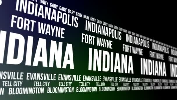 Indiana Bundesstaat und Großstädte scrollen Banner — Stockvideo