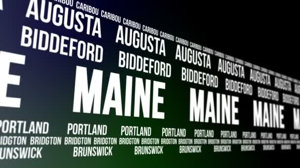 Maine State and Major Cities Scrolling Banner — Stock Video