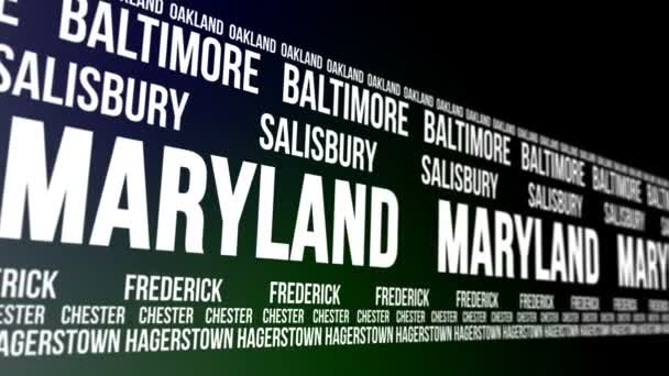 Stato del Maryland e principali città Scrolling Banner — Video Stock