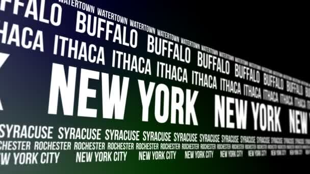 Спиральное знамя штата Нью-Йорк и крупных городов — стоковое видео