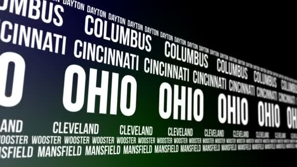 Banner de desplazamiento del estado de Ohio y las principales ciudades — Vídeos de Stock