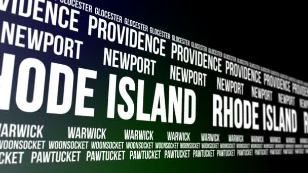 Státu Rhode Island a velkých městech posouvání Banner — Stock video