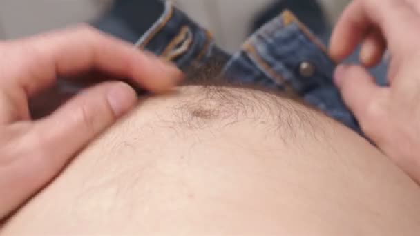 Male Rubs Bare Tummy POV — Stock Video