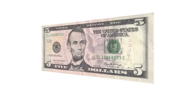 Five American Dollar Bill Rotating — Stock Video