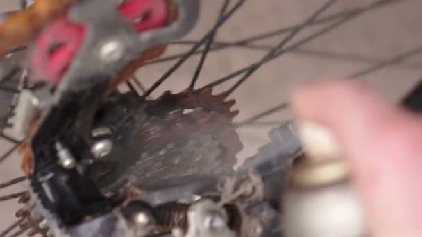 Pignon de chaîne rouillé lubrifiant sur vélo 