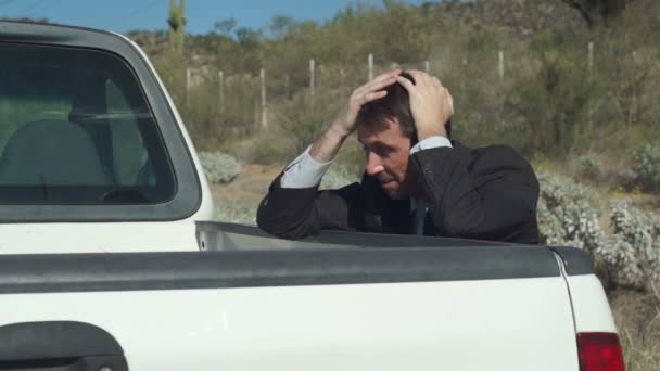 Businessman With Truck Broken Down — Stock Video