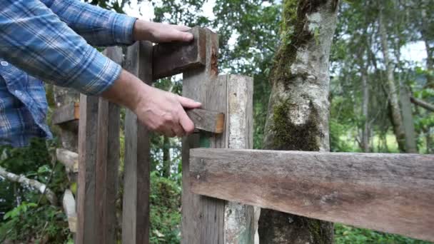 Hombre caminando a través de la puerta va — Vídeos de Stock