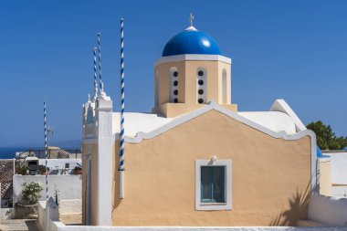 Oia 'da mavi kubbeli bir kilise kokusu - Santorini - Yunanistan, Avrupa
