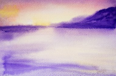 Güzel gün batımı. Suluboya