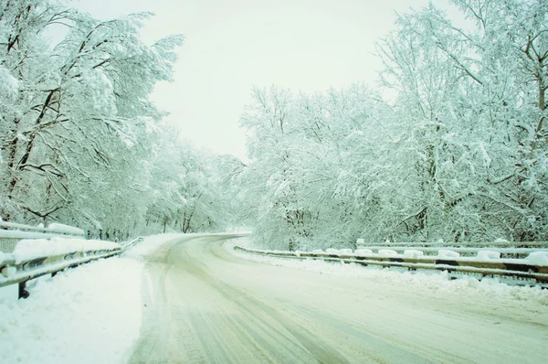 Estrada de inverno no campo. Rússia — Fotografia de Stock