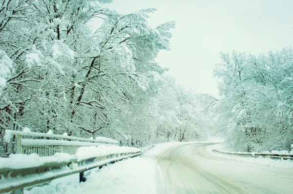 Estrada de inverno no campo. Paisagem . — Fotografia de Stock