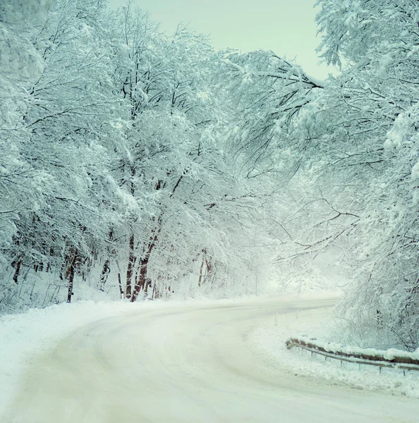 Estrada no campo de inverno — Fotografia de Stock