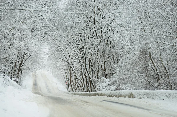 Paesaggio invernale. Strada della neve . — Foto Stock