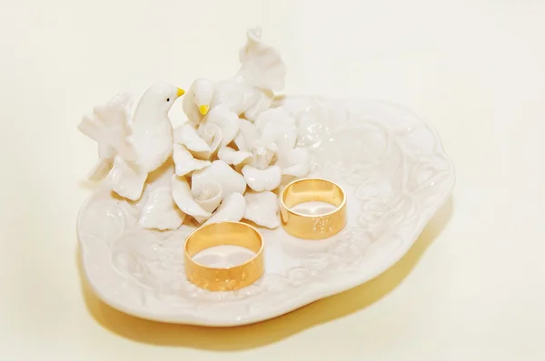 Detailní záběr dva snubní prsteny — Stock fotografie