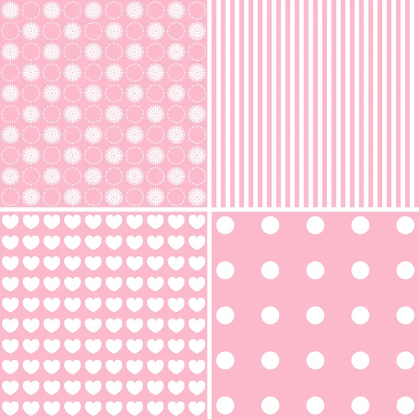 Vector set of 4 background patterns in pink — Stock Vector