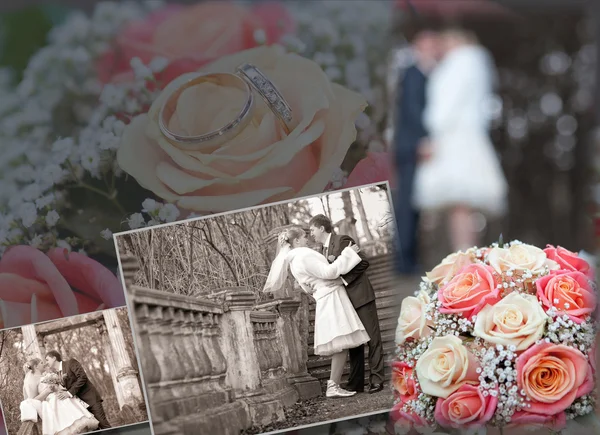 Groom and bride in the autumn  day — Stock Photo, Image