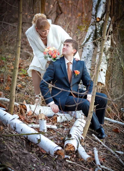 Bräutigam und Braut im Herbsttag — Stockfoto