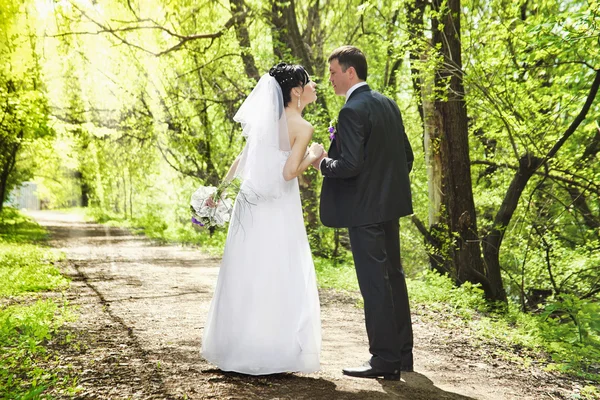 Pengantin pria dan pengantin wanita saat berjalan — Stok Foto