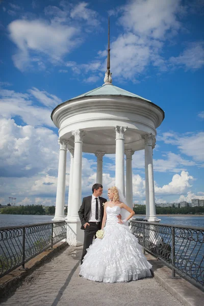 Ženich a nevěsta venkovní — Stock fotografie