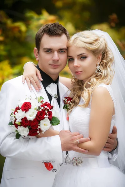 Sposo e la sposa nel parco — Foto Stock