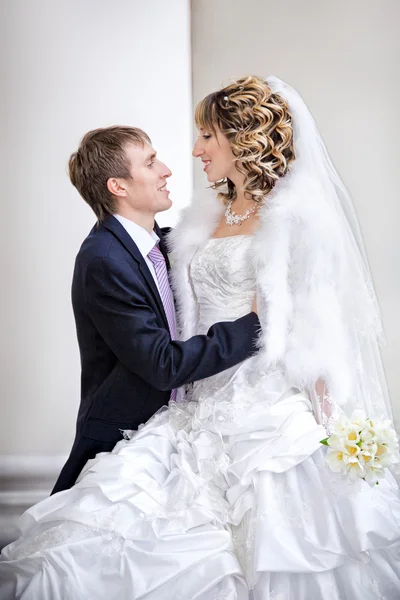 Groom and the bride during walk in their wedding day — Stock Photo, Image