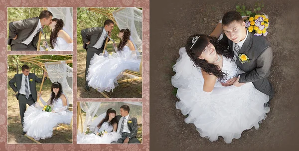 Novio y la novia en un paseo de bodas — Foto de Stock