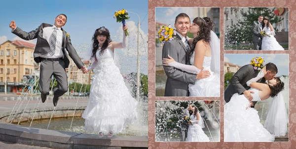 Vőlegény és a menyasszony a szökőkút közelében — Stock Fotó