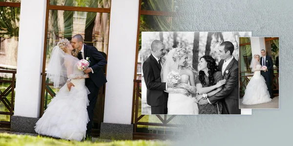 Groom and the bride the best man with the witness during walk in their wedding day — Stock Photo, Image