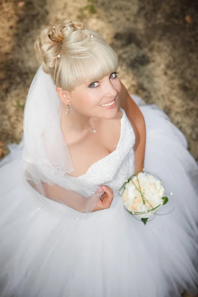 Portret van mooie bruid met sluier. — Stockfoto