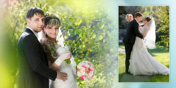 Bräutigam und Braut am Hochzeitstag unterwegs — Stockfoto