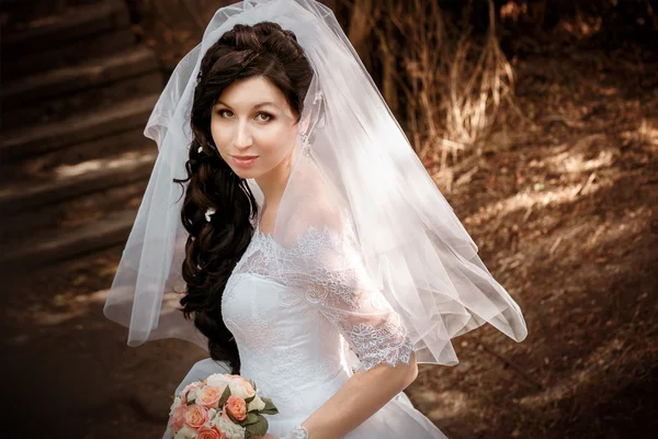 Portrait of pretty bride with veil — Stock Photo, Image