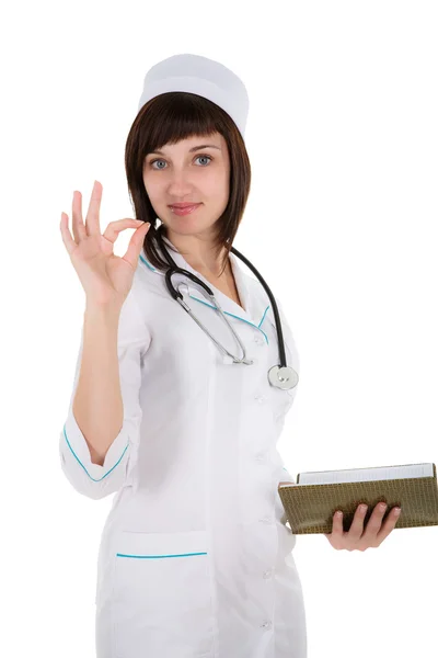 Médico feminino mostrando ok — Fotografia de Stock