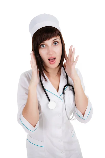 Doctora joven que parece asustada . — Foto de Stock