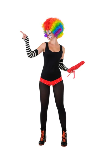 Grappige clown in kleurrijke dragen — Stockfoto