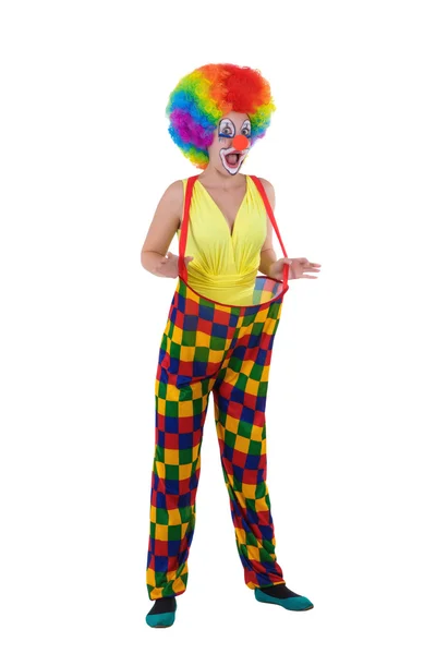 Grappige clown in kleurrijke dragen — Stockfoto