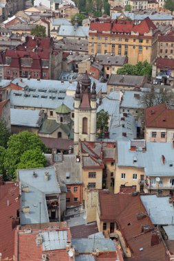 Küçük güzel evler ve Lviv çatılar