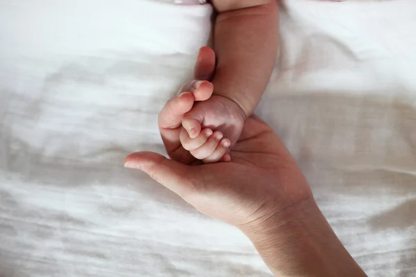 Baby 's Hand Hold by Mother Hand Closeup — стоковое фото