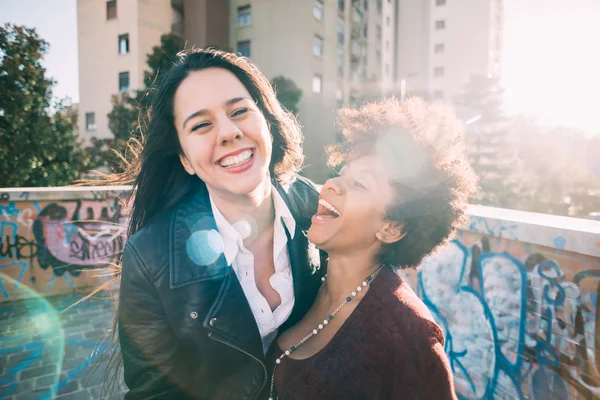 Two multiethnic beautiful young woman — Stock Photo, Image