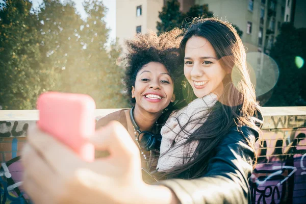 Two multiethnic beautiful young woman — Stock Photo, Image