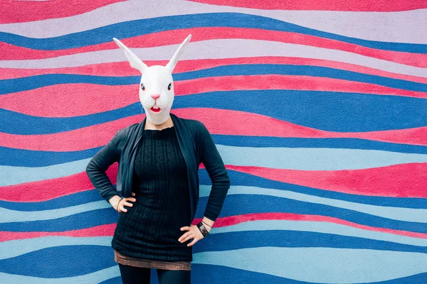 Woman wearing rabbit mask — Stock Photo, Image