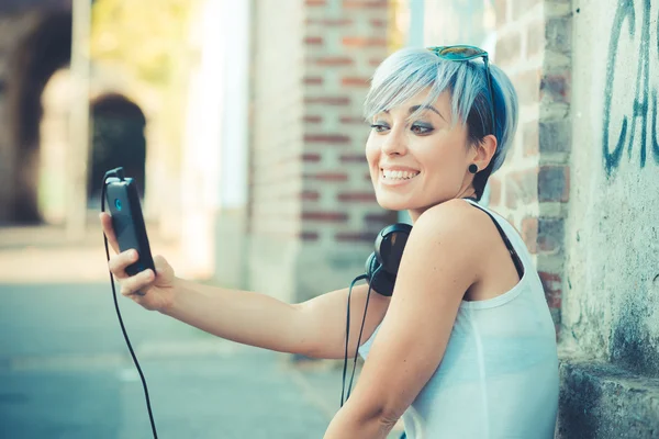 Hipster woman with headphones — Stock Photo, Image