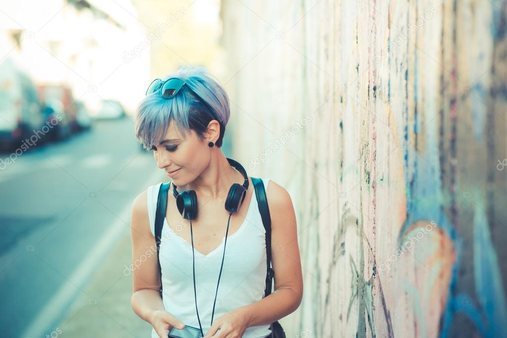 Hipster woman with headphones