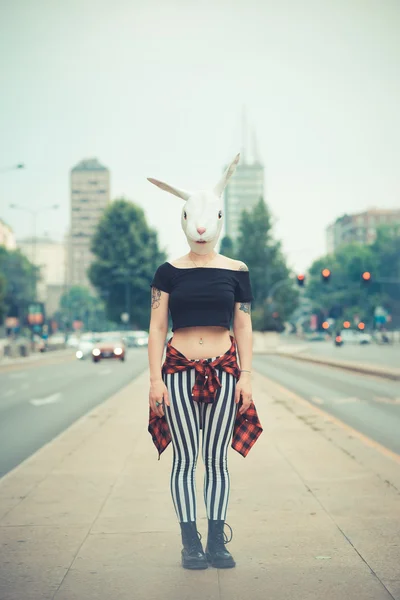 Rabbit mask woman — Stock Photo, Image