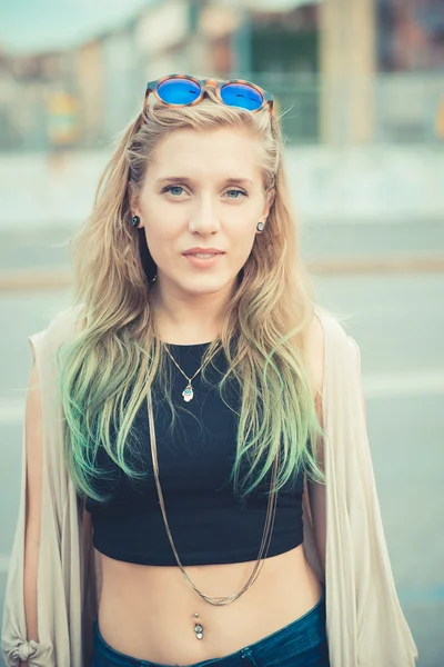 Beautiful young blonde hair woman hipster — Stock Photo, Image