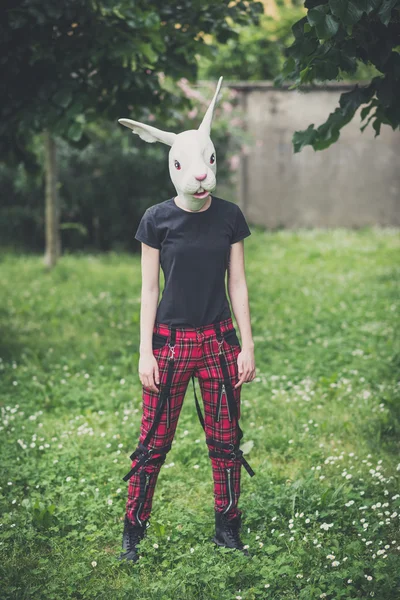 Rabbit mask young lesbian stylish hair style woman — Stock Photo, Image