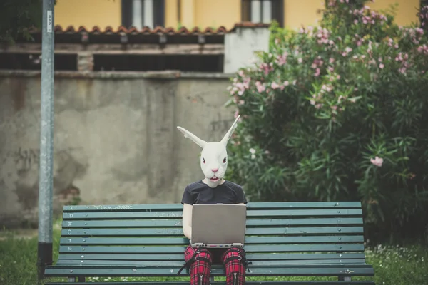 Rabbit mask young lesbian stylish hair style woman — Stock Photo, Image